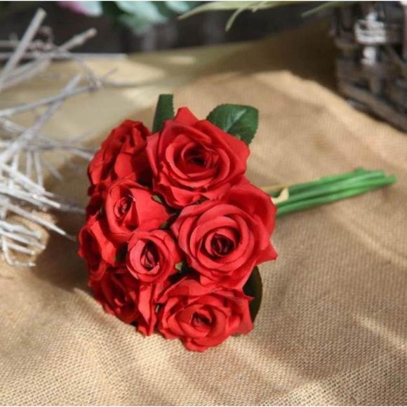 Other - Red Silk Rose Flower Bouquet Bridesmaids Wedding Flowers Floral Centerpiece New